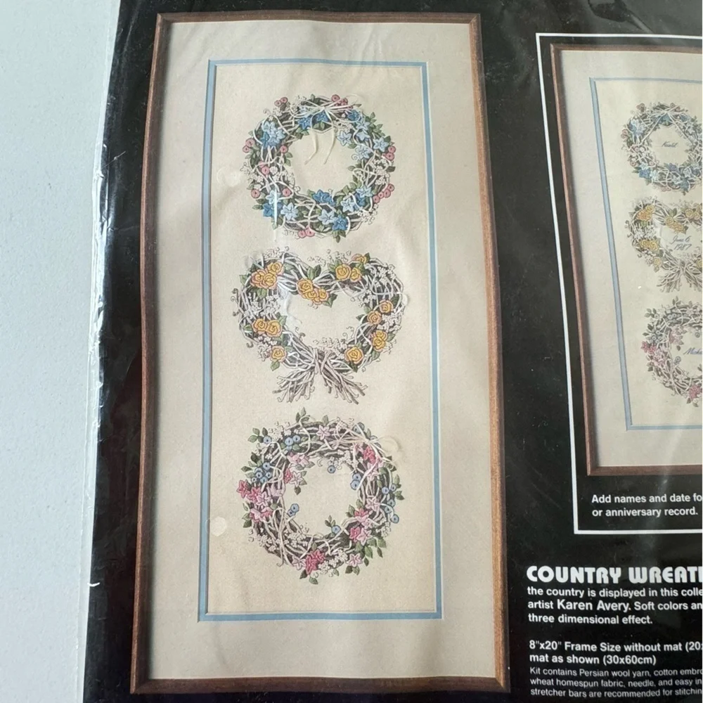 Vintage Dimensions Country Wreath Trio Crewel Embroidery Kit for Weddings